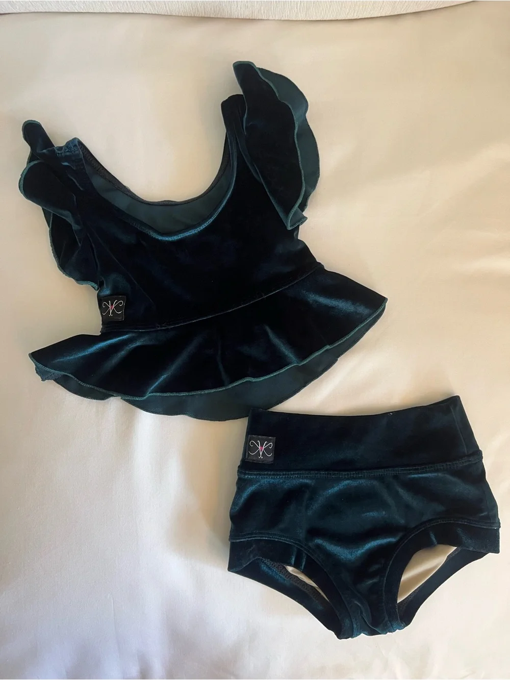 Kids Velvet Ruffle Dance Set in Deep Teal